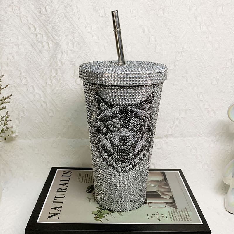 500ml Full Rhinestone Stainless Steel Straw Cup - 304 Insulated Gift Tumbler