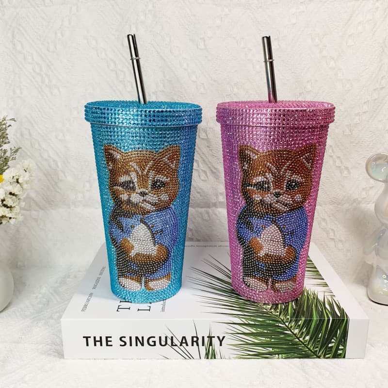 500ml Full Rhinestone Stainless Steel Straw Cup - 304 Insulated Gift Tumbler