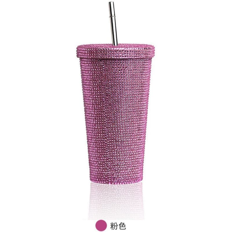 500ml Full Rhinestone Stainless Steel Straw Cup - 304 Insulated Gift Tumbler