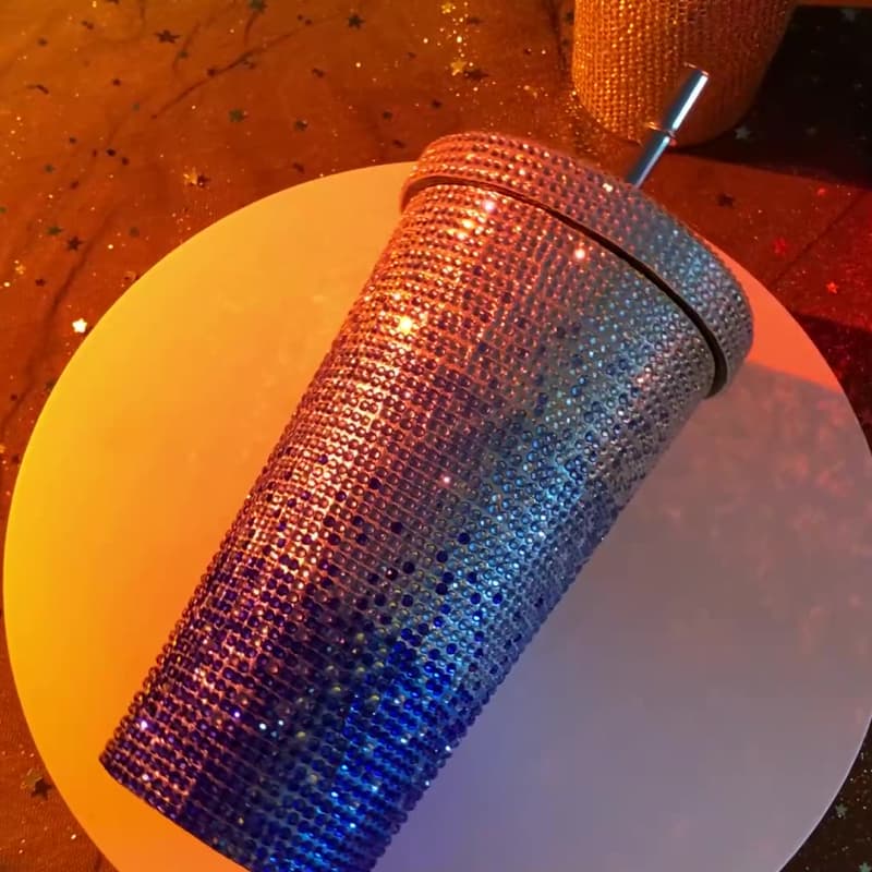 500ml Full Rhinestone Stainless Steel Straw Cup - 304 Insulated Gift Tumbler