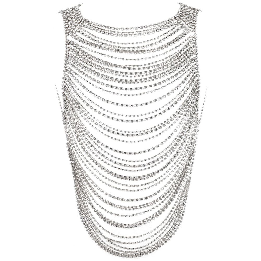 Layered Rhinestone Body Chain Stylish Chest Jewelry Unisex Party Wear