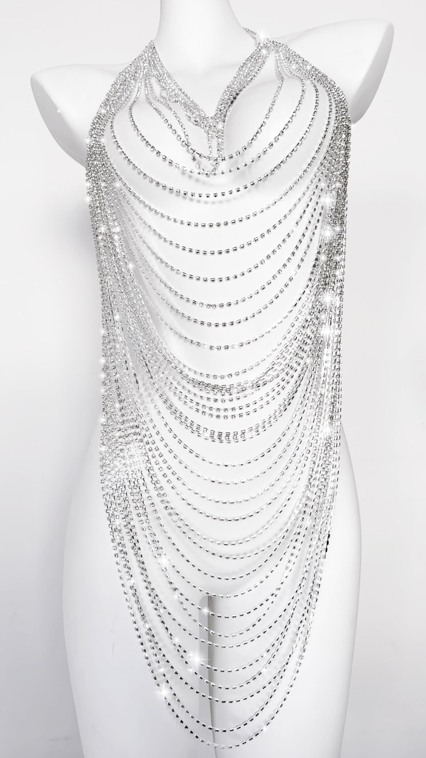 Layered Rhinestone Body Chain Stylish Chest Jewelry Unisex Party Wear