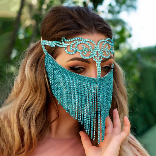 Long Fringe Rhinestone Mask Elegant Full Face Party Accessory for Women