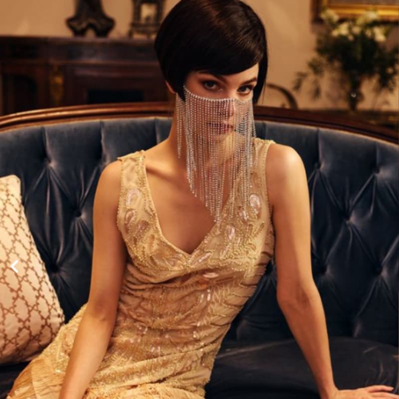 Elegant Rhinestone Mask Sexy Long Fringe Veil Face Jewelry for Gala Party