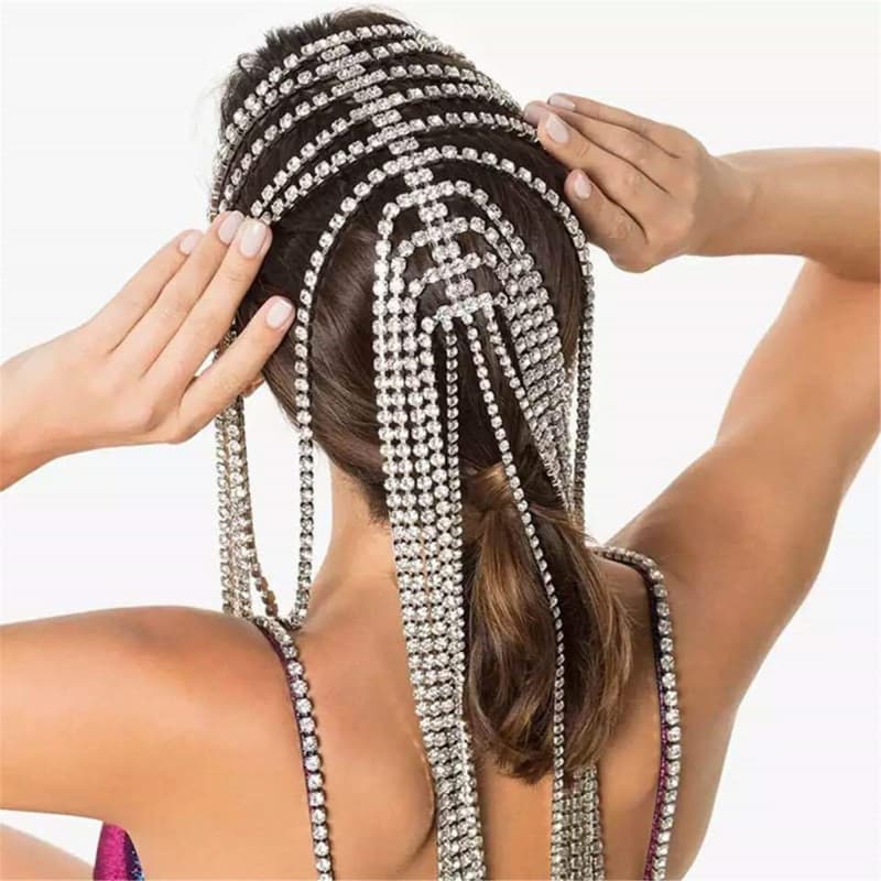Sparkling Rhinestone Headband with Tassels – Wedding & Party