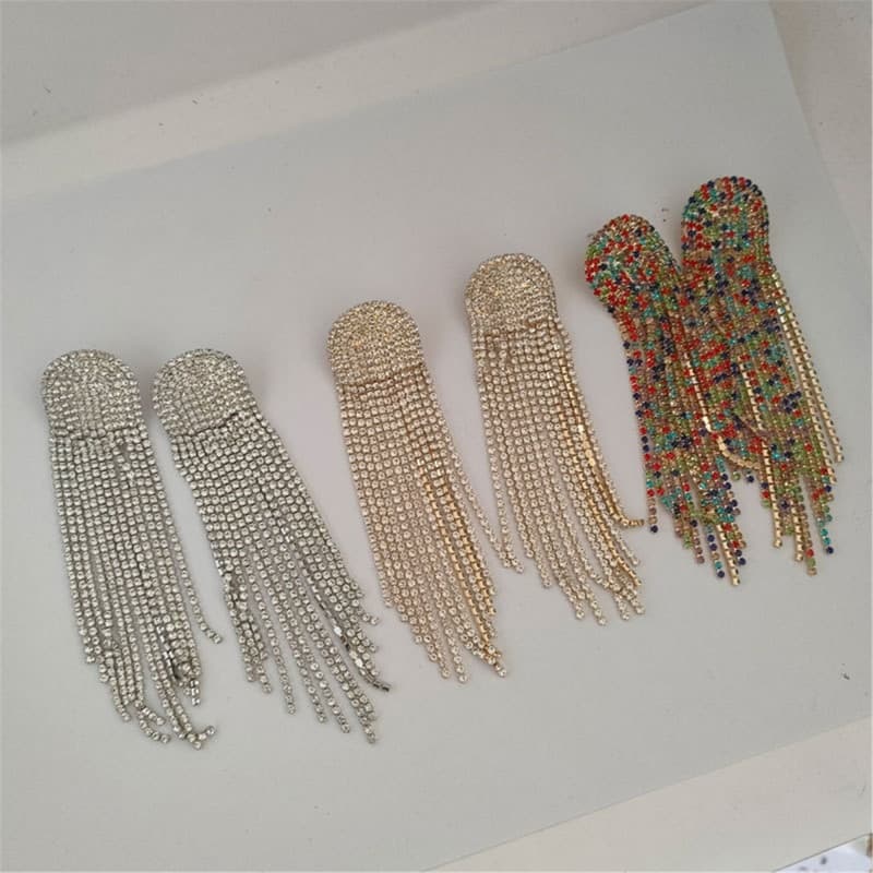 Sparkling Rhinestone Tassel Earrings - Elegant Party Jewelry