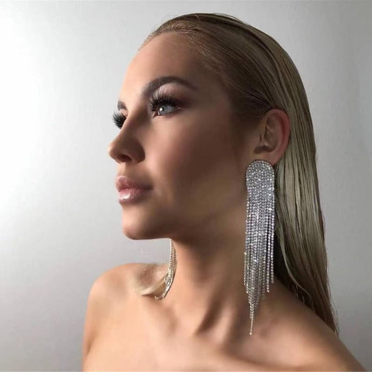 Sparkling Rhinestone Tassel Earrings - Elegant Party Jewelry