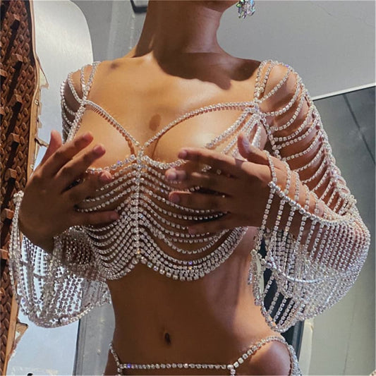 Luxury Rhinestone Dress - Sparkling Long Sleeve Gown