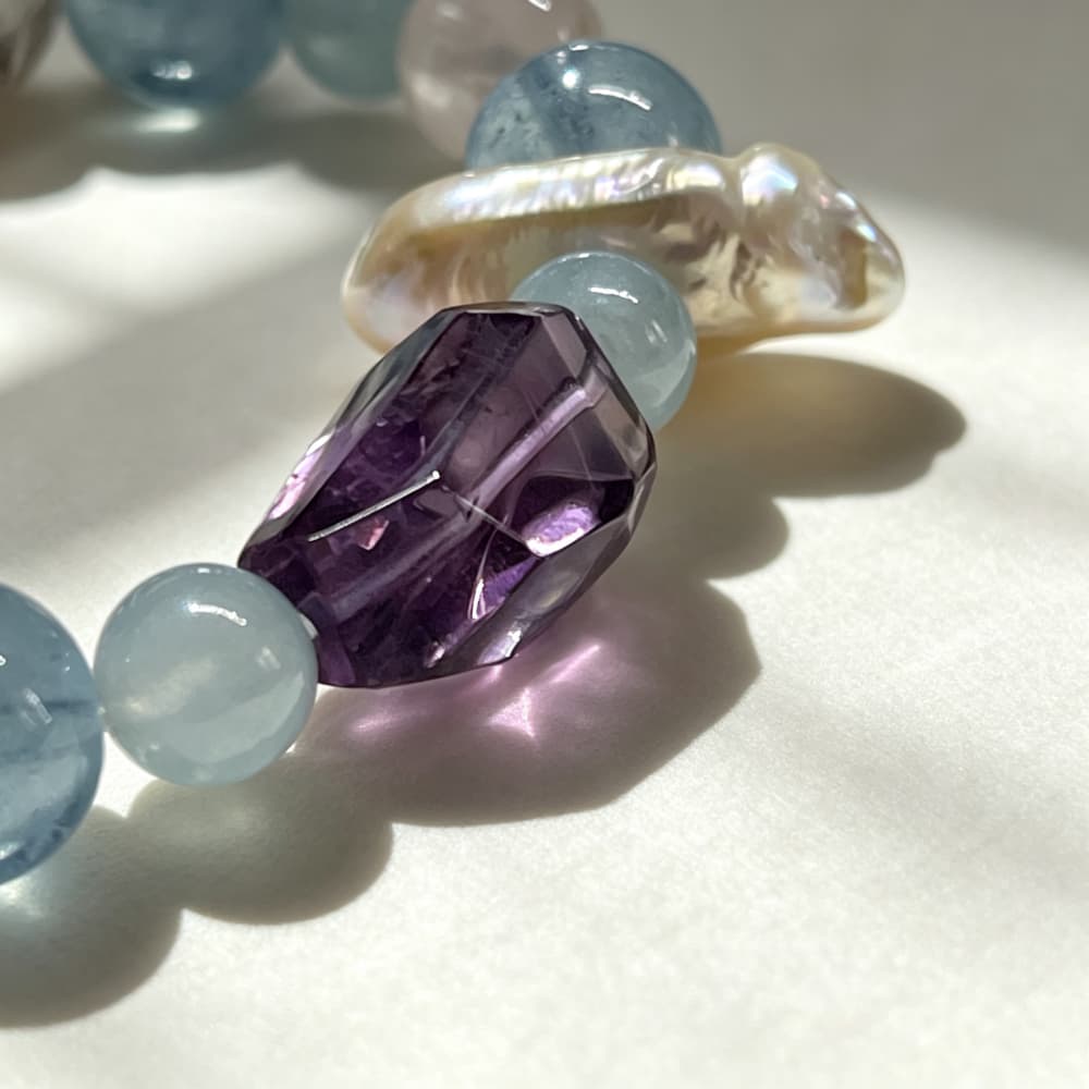 Quiet Tides｜Natural Aquamarine, Rose Quartz & Amethyst Bracelet