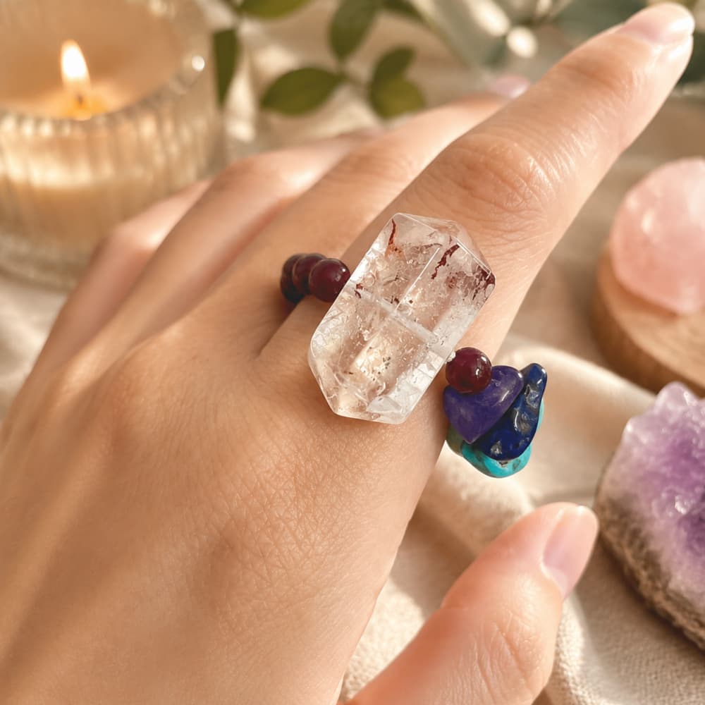 Celestial Balance｜Natural Red Phantom Quartz Garnet & 7 Chakra