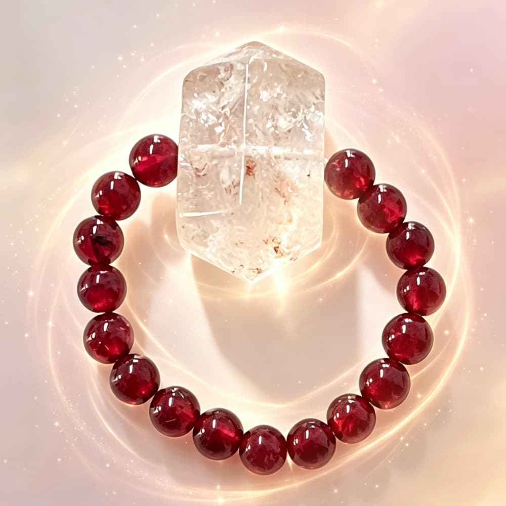 Natural Garnet Crystal Ring with Double Terminated Quartz Point