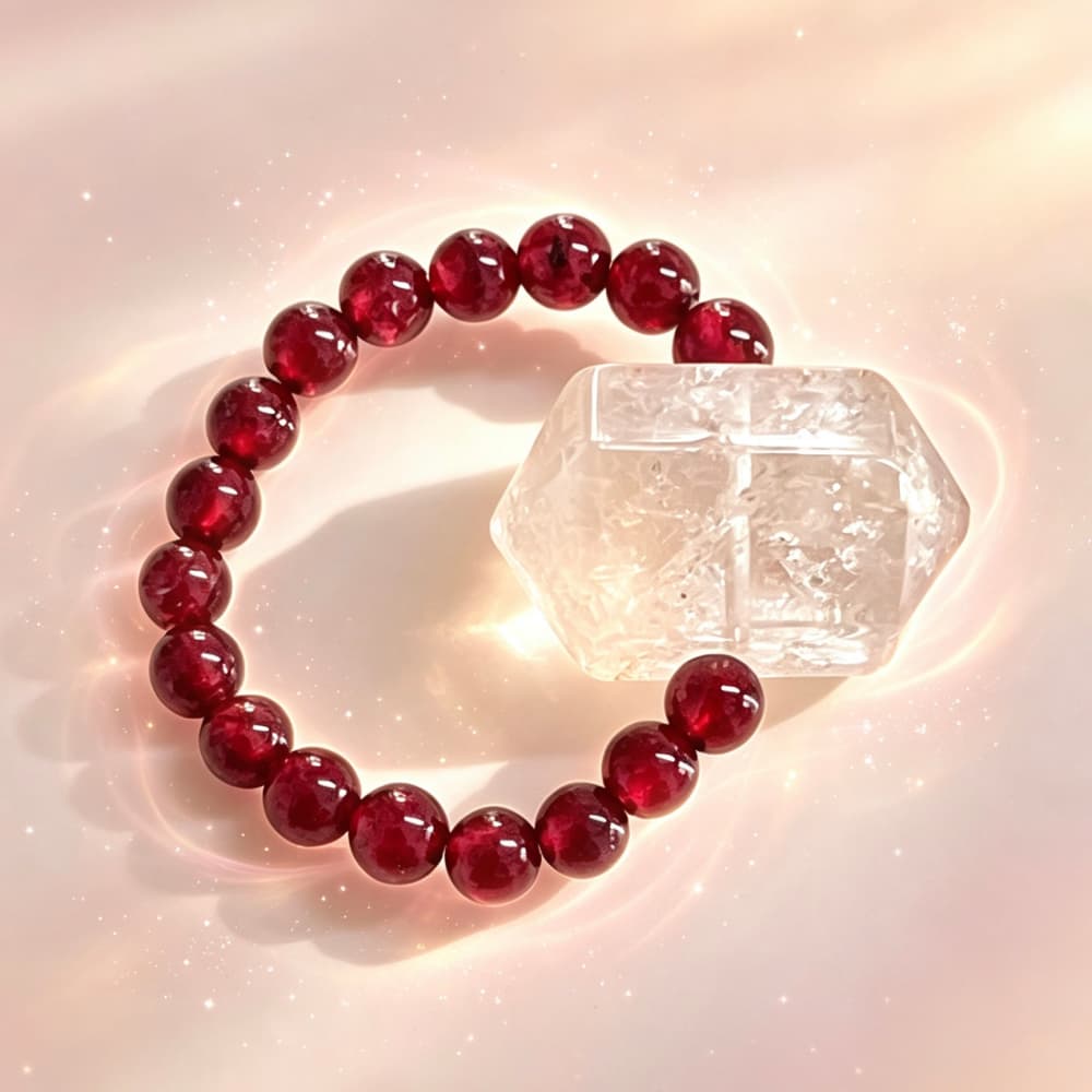 Natural Garnet Crystal Ring with Double Terminated Quartz Point