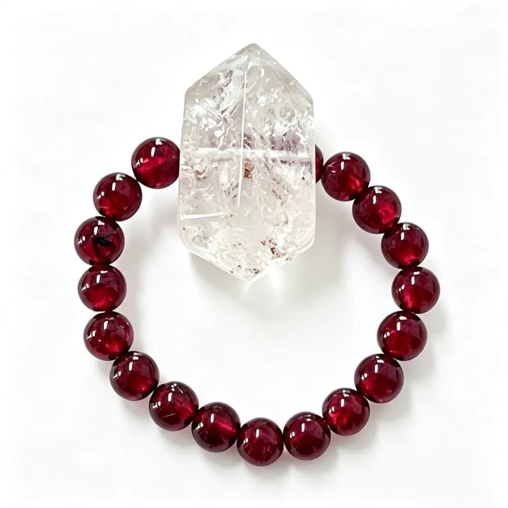Natural Garnet Crystal Ring with Double Terminated Quartz Point