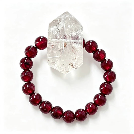 Natural Garnet Crystal Ring with Double Terminated Quartz Point