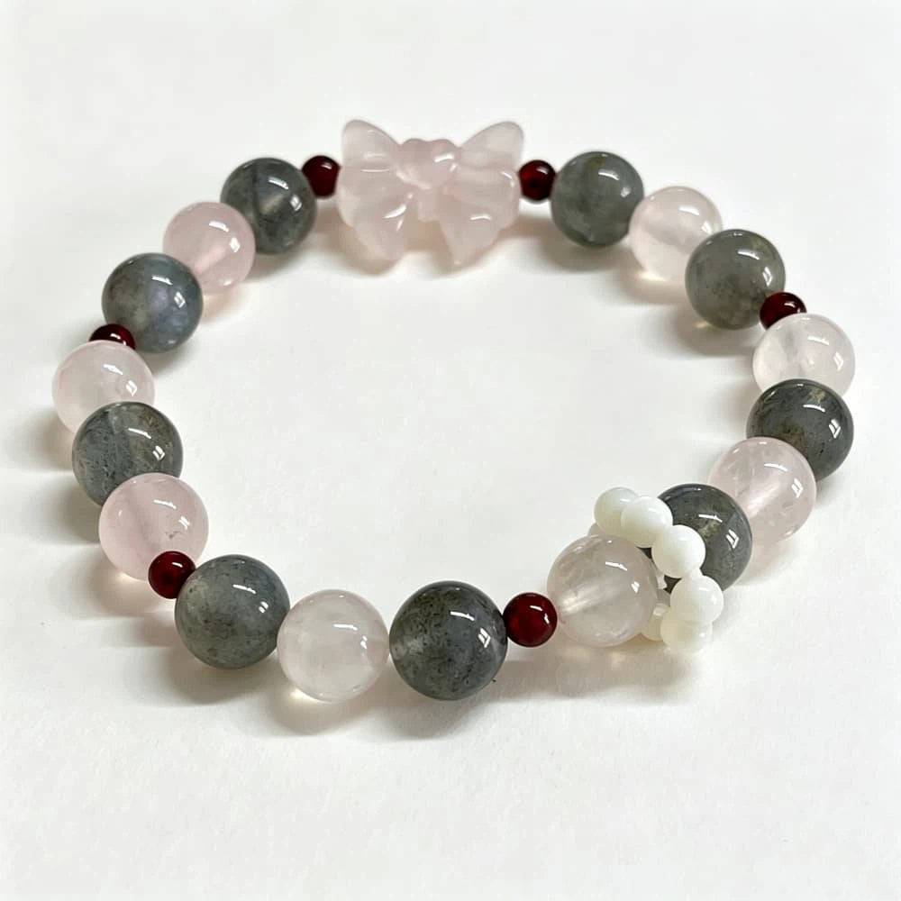 Soft Transformation｜Natural Rose Quartz, Labradorite & Butterfly Bracelet