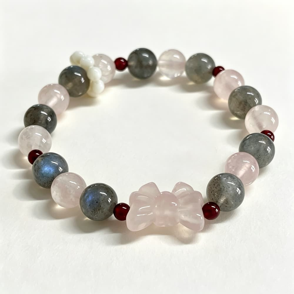 Soft Transformation｜Natural Rose Quartz, Labradorite & Butterfly Bracelet
