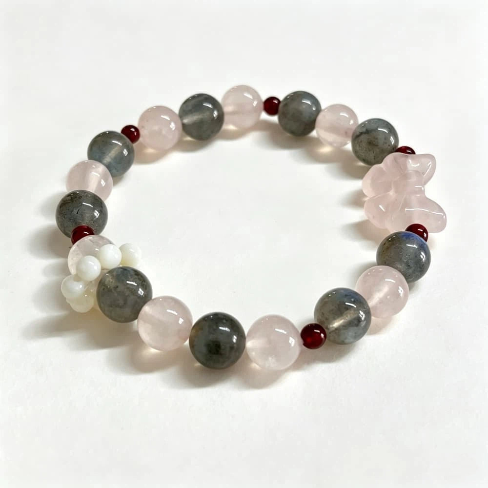Soft Transformation｜Natural Rose Quartz, Labradorite & Butterfly Bracelet