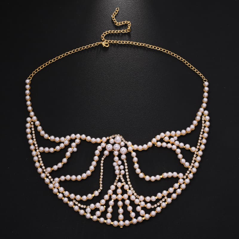 Pearl Rhinestone Mask Glamorous Exaggerated Party Face Accessory
