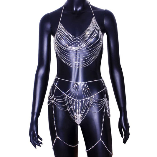 3pc Rhinestone Body Chain Set - Sexy Lingerie Jewelry