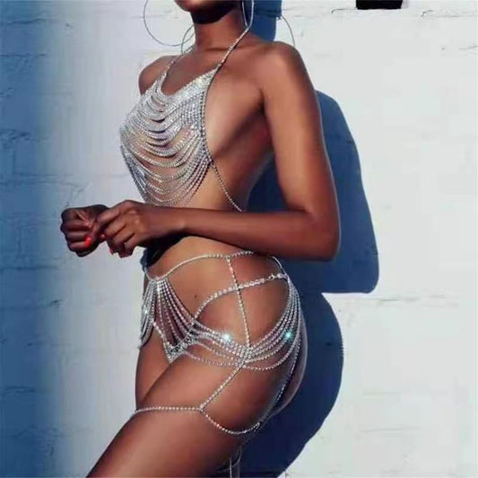 3pc Rhinestone Body Chain Set - Sexy Lingerie Jewelry