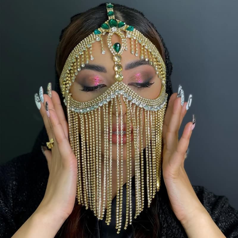 Rhinestone Fringe Mask Elegant Masquerade Party Face Accessory for Women