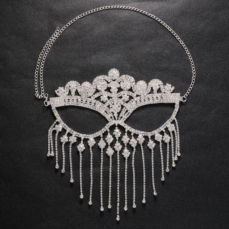 Rhinestone Fringe Mask – Glamorous Halloween Masquerade Party Mask for Women