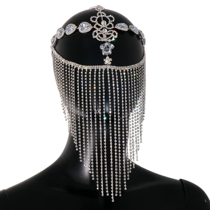 Rhinestone Mask with Fringe Elegant Face Jewelry for Parties