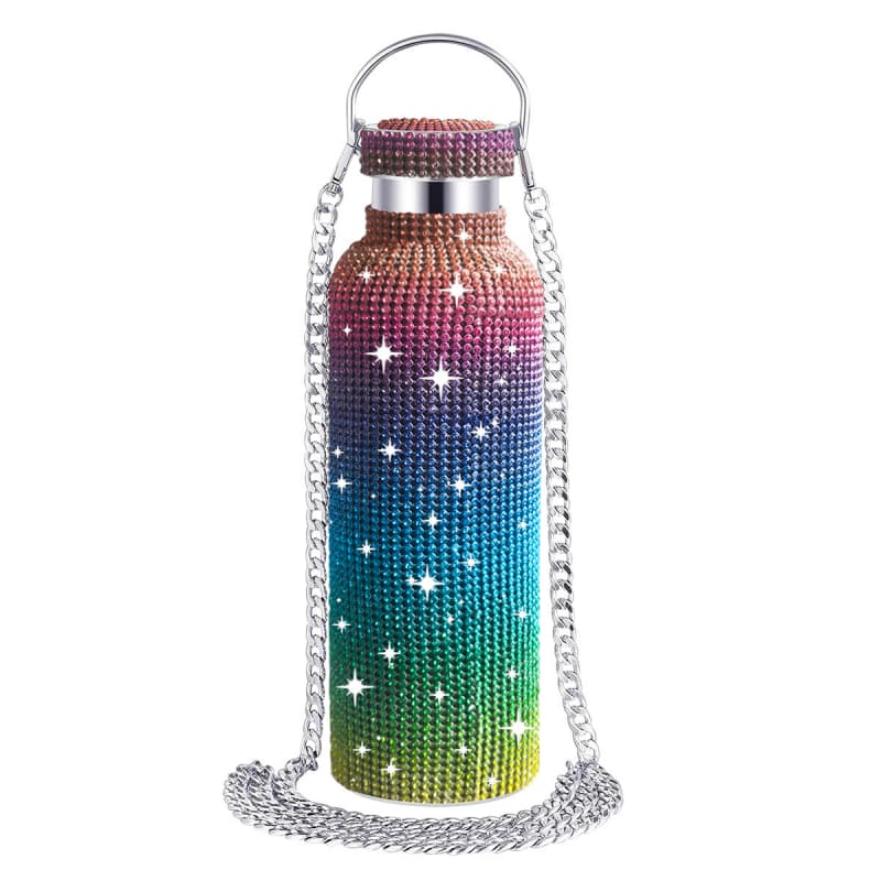 Rhinestone Stainless Steel Tumbler - Diamond Studded Water Bottle with Chain