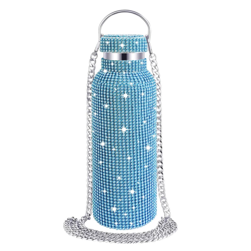 Rhinestone Stainless Steel Tumbler - Diamond Studded Water Bottle with Chain
