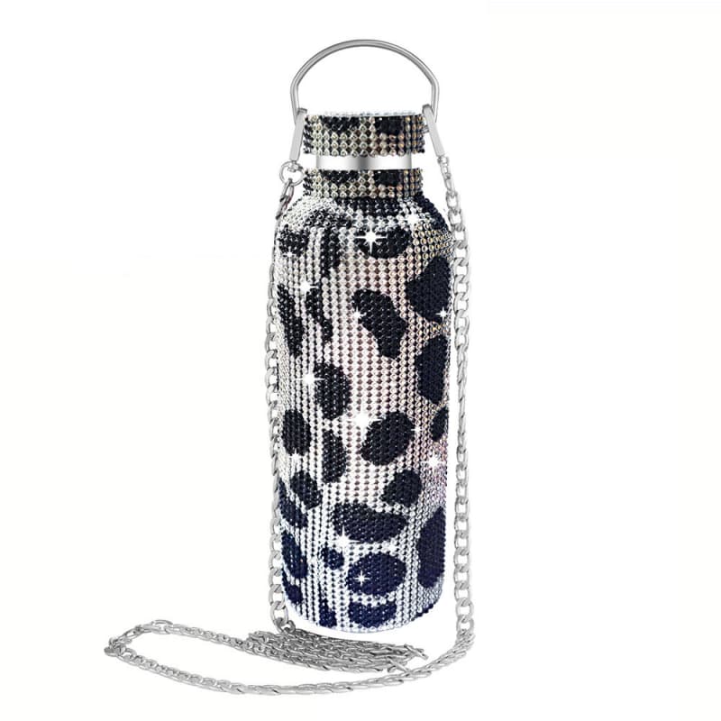 Rhinestone Stainless Steel Tumbler - Diamond Studded Water Bottle with Chain