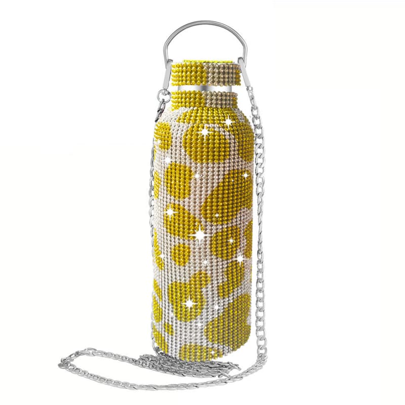 Rhinestone Stainless Steel Tumbler - Diamond Studded Water Bottle with Chain