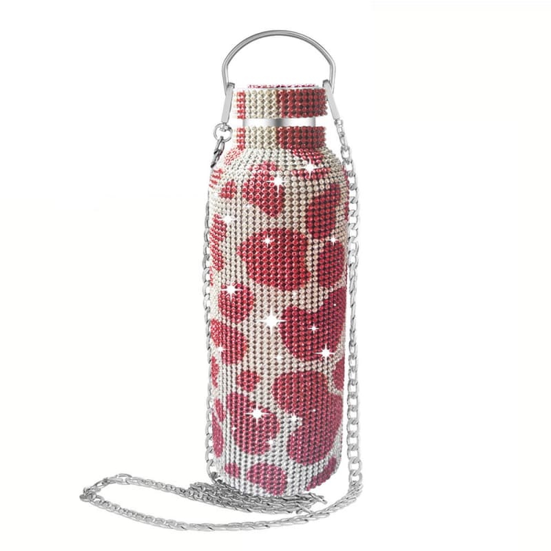 Rhinestone Stainless Steel Tumbler - Diamond Studded Water Bottle with Chain
