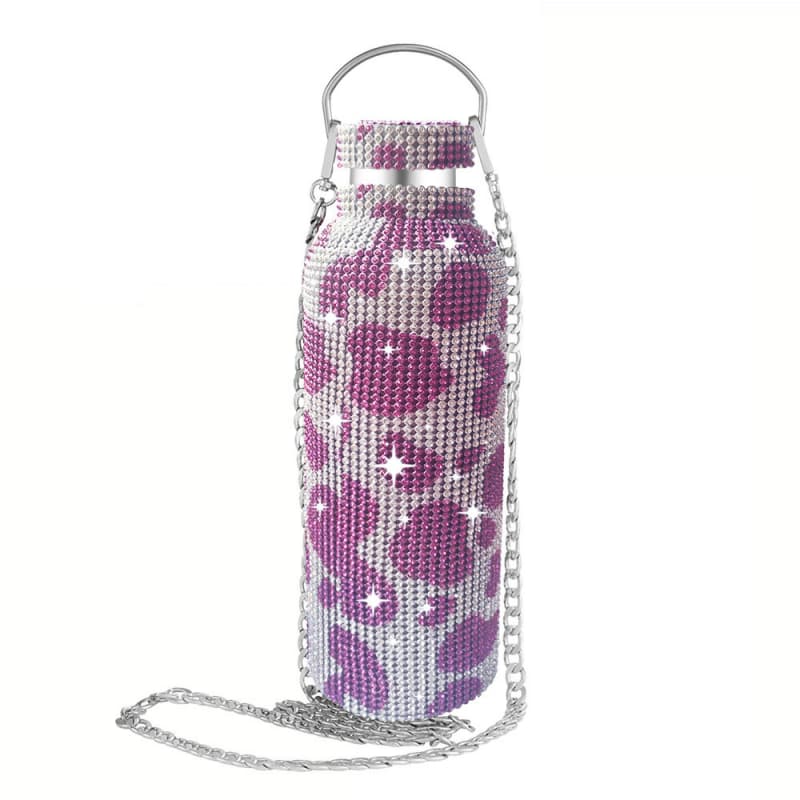 Rhinestone Stainless Steel Tumbler - Diamond Studded Water Bottle with Chain