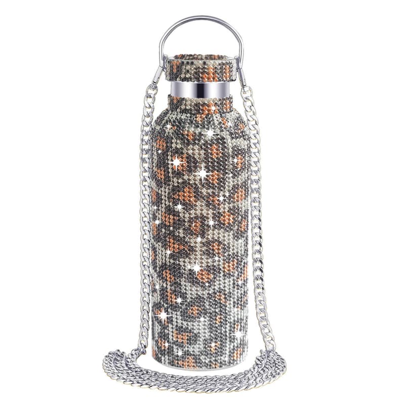 Rhinestone Stainless Steel Tumbler - Diamond Studded Water Bottle with Chain