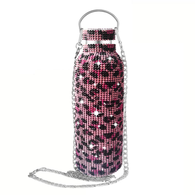 Rhinestone Stainless Steel Tumbler - Diamond Studded Water Bottle with Chain