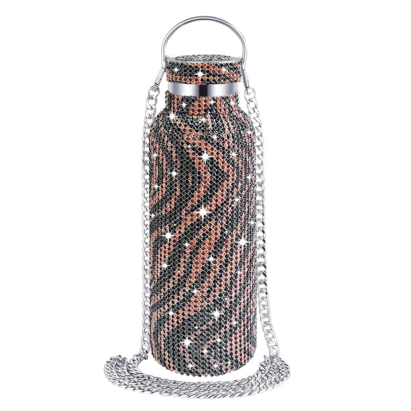 Rhinestone Stainless Steel Tumbler - Diamond Studded Water Bottle with Chain