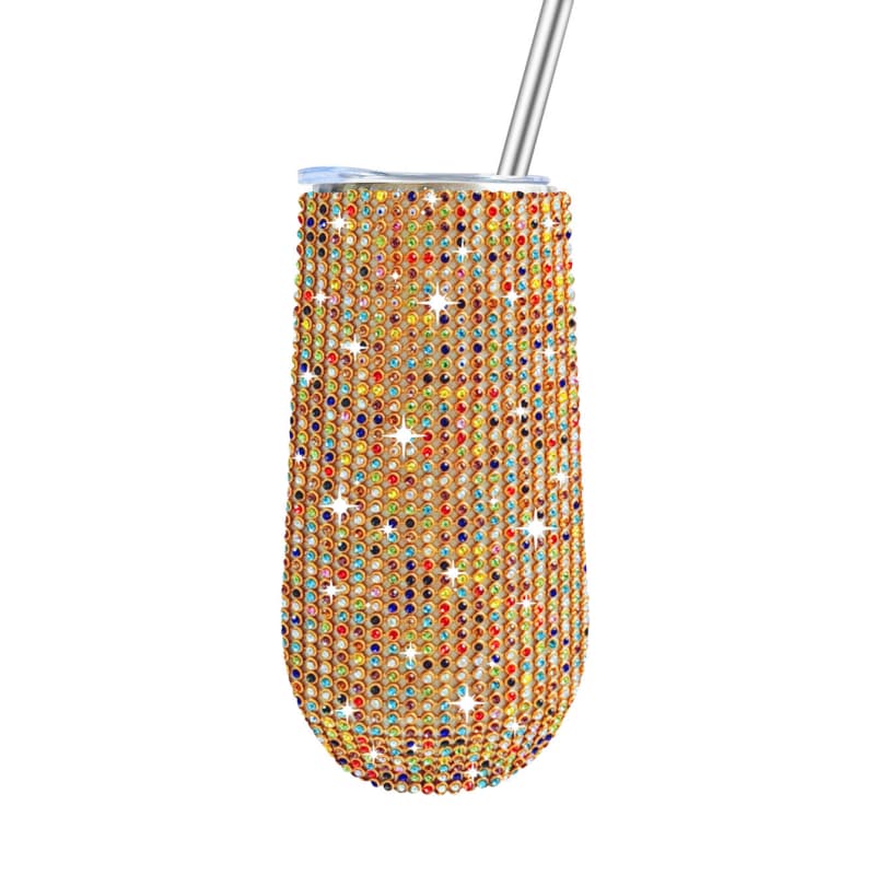 6 Oz Rhinestone U-Shaped Stainless Steel Vacuum Insulated Tumbler with Straw