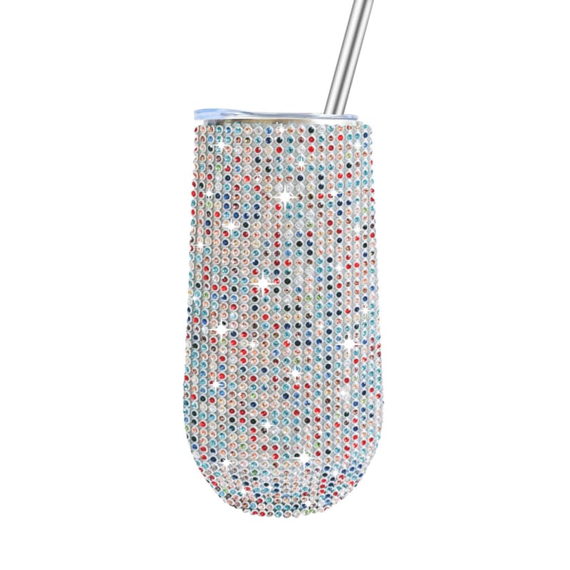 6 Oz Rhinestone U-Shaped Stainless Steel Vacuum Insulated Tumbler with Straw