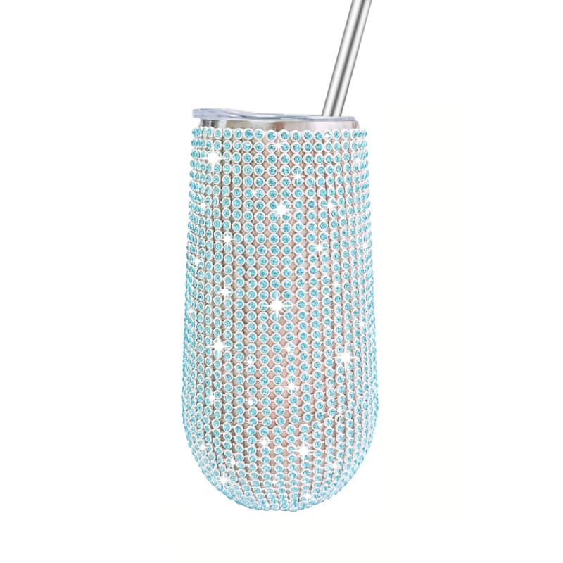 6 Oz Rhinestone U-Shaped Stainless Steel Vacuum Insulated Tumbler with Straw