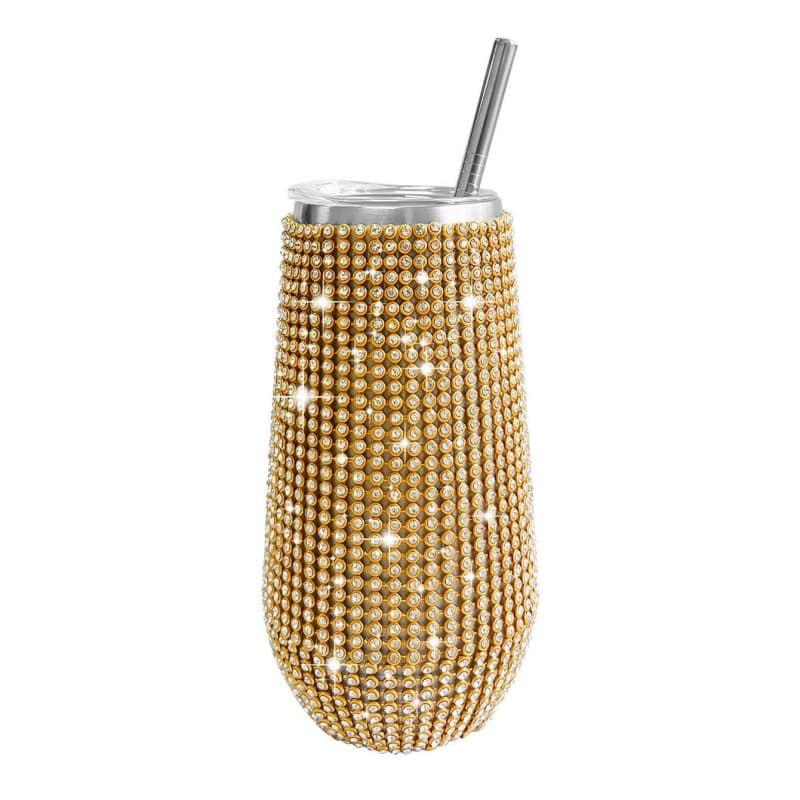 6 Oz Rhinestone U-Shaped Stainless Steel Vacuum Insulated Tumbler with Straw
