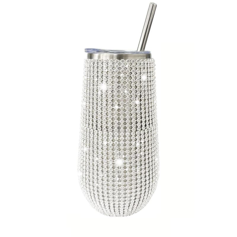 6 Oz Rhinestone U-Shaped Stainless Steel Vacuum Insulated Tumbler with Straw