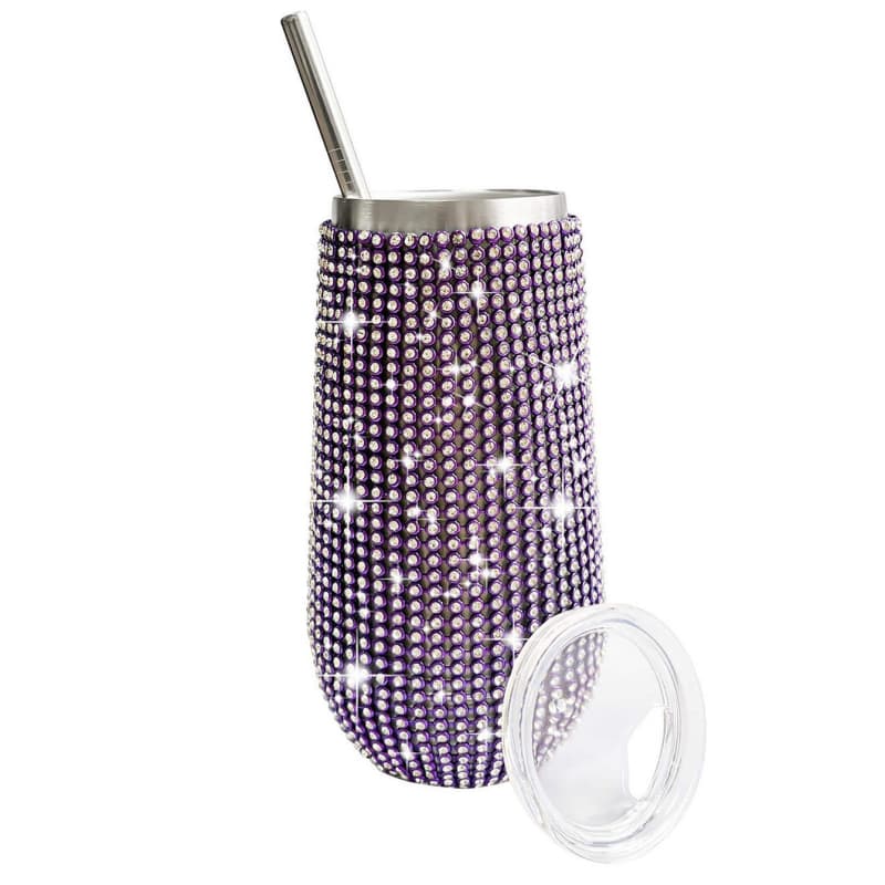 6 Oz Rhinestone U-Shaped Stainless Steel Vacuum Insulated Tumbler with Straw