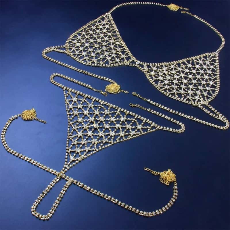 Sexy Rhinestone Lingerie Set - Sparkling Bra & Panties