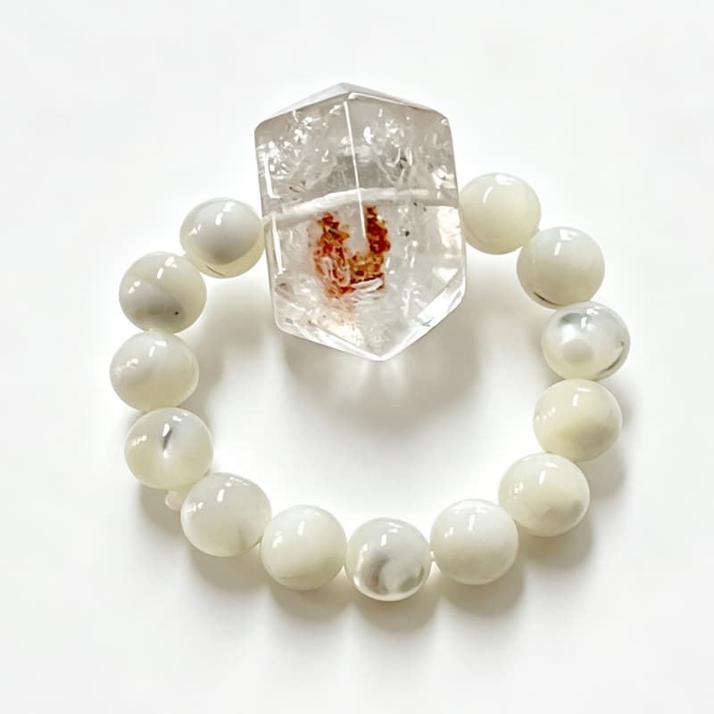 Shell Pearl Crystal Ring with Red Flower Quartz Charm