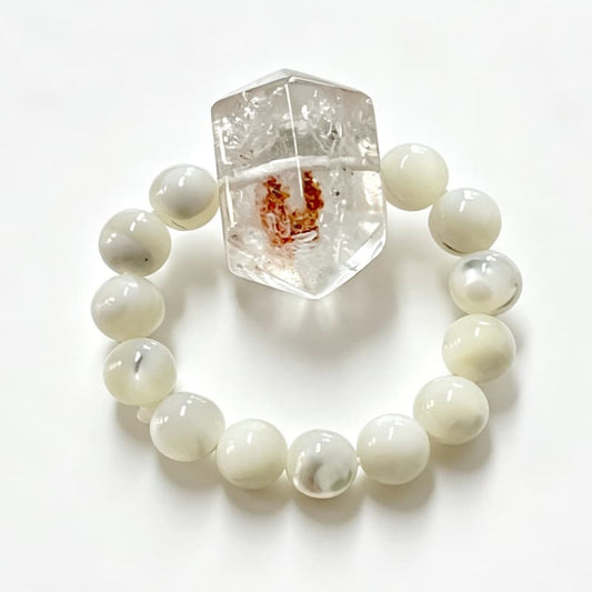 Shell Pearl Crystal Ring with Red Flower Quartz Charm