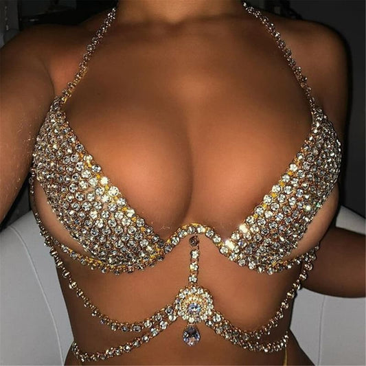 Sexy Rhinestone Body Chain - Crystal Bra Harness