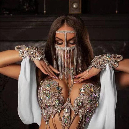 Sexy Rhinestone Face Mask - Sparkling Dance Jewelry