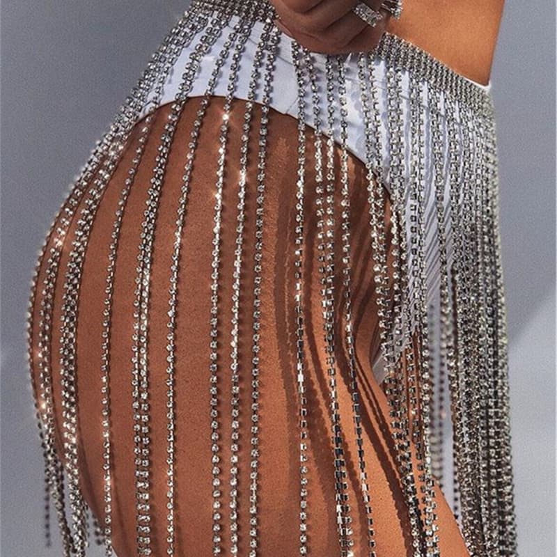 Sparkly Rhinestone Skirt Chain - Waist Body Jewelry