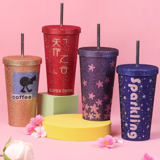 500ml Rhinestone Stainless Steel Straw Cup - 304 Insulated Gift Tumbler