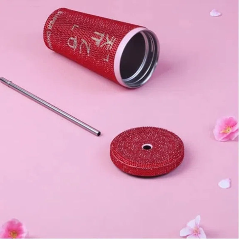 500ml Rhinestone Stainless Steel Straw Cup - 304 Insulated Gift Tumbler